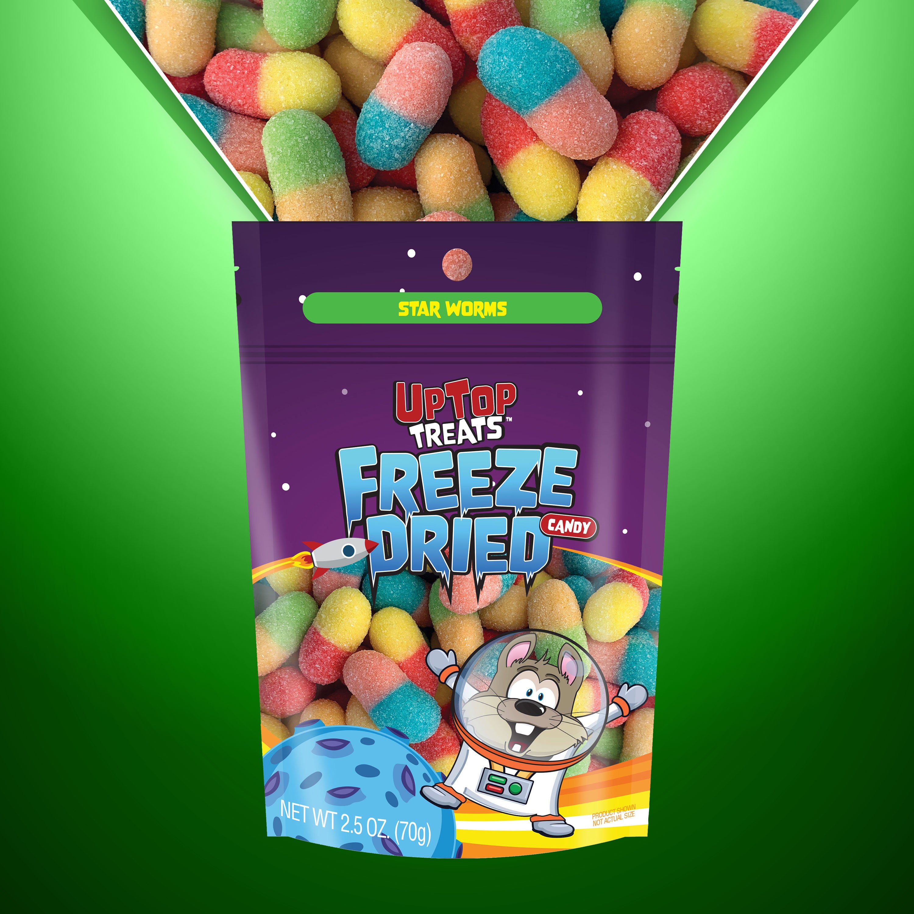 Sour Freeze Dried Gummy Worms Star Worms Uptop Treats Bag